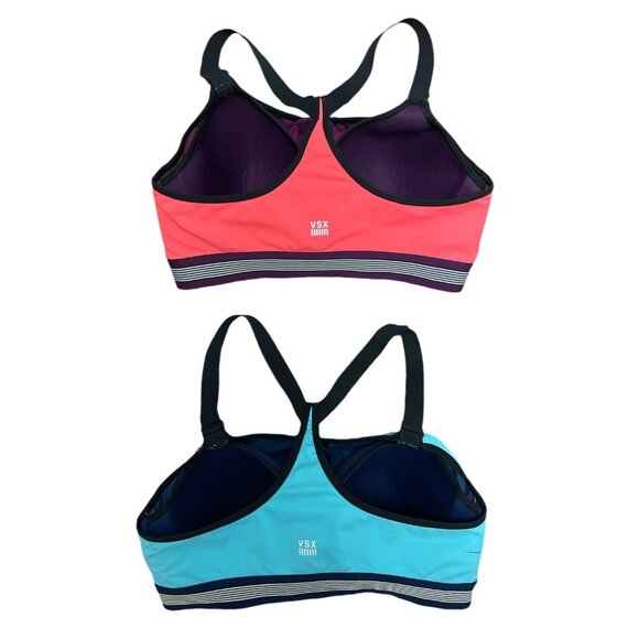 Victoria's Secret VSX Sport Zip-Front Sports Bras Set Of 2 Blue & Coral 36D - Picture 3 of 9